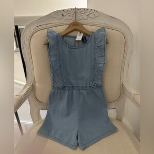 5T Girls Ruffled Denim Chambray Romper NWT